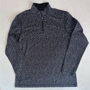 Bugatchi OoohCotton® Print Quarter Zip Black Pullover, size Large
